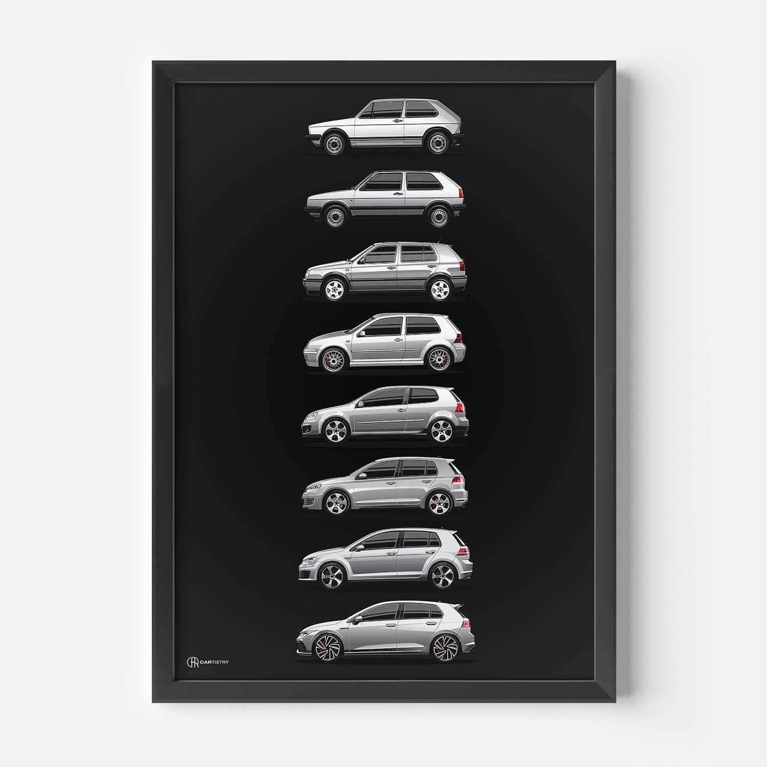 Car Poster Golf GTI Generations - Dark - CARTISTRY®