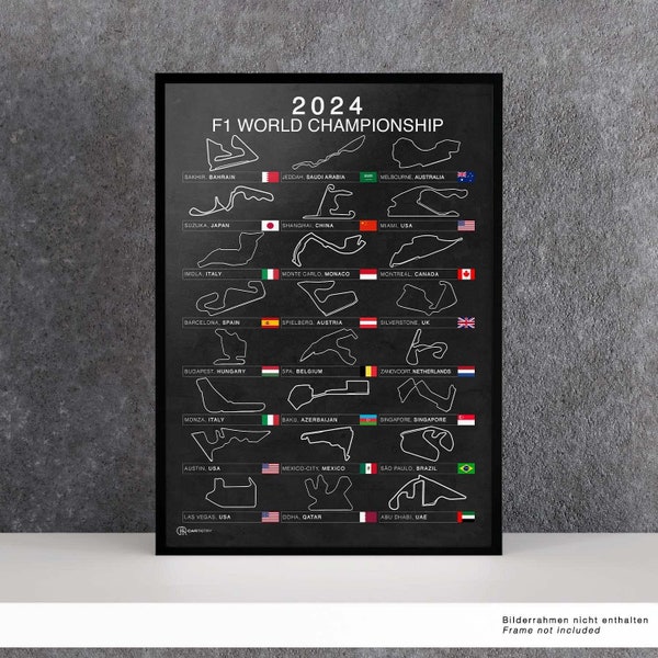 Formel 1 Saison 2024 Poster | Rennstrecken Poster | Formel 1 WM Rennkalender | Motorsport Poster | Geschenk Mann | Geschenk Autoliebhaber