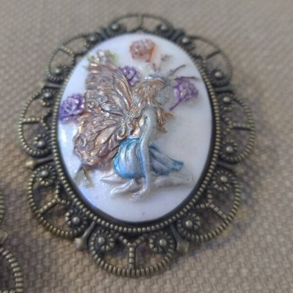 Broche pins vintage Camee cameo fée féerique fantastique