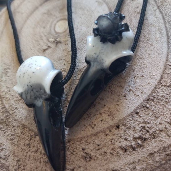 Collier pendentif homme femme cadeau duo crow raven skull gothique, celtique, viking,black rose