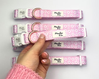 Pink Floral Dog Collar Set with Rose Gold Hardware
