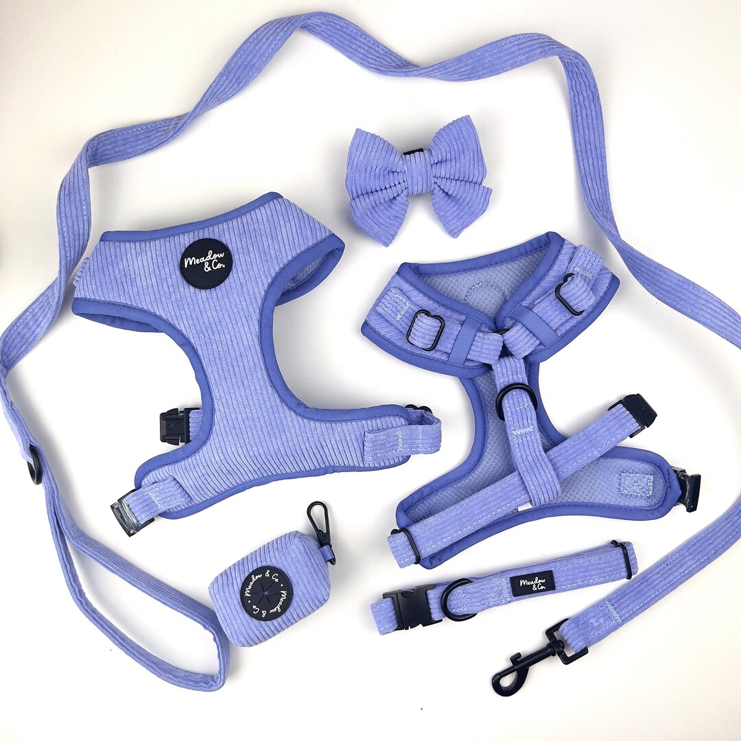 Dog Harness Set: Lavender Corduroy - Adjustable With Leash & Bow - Etsy