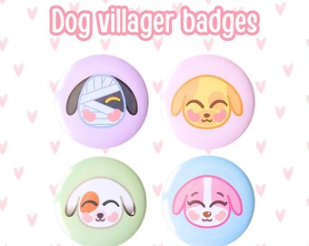 Dog Villager Buttons | Lucky | Bones | Goldie | Cookie | Animal Crossing | ACNH | Cute | Kawaii | Pins | Accessories