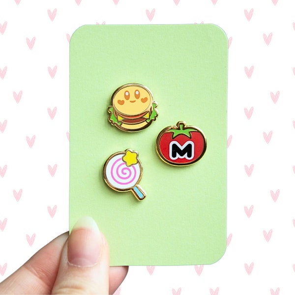 Pins de preenchimento Kirby Mini | Pin de lapela | Pin de esmalte rígido | Kirburger | Tomate Maxim | Doce Invencível | Nintendo | Fofo | Kawaii | Presente