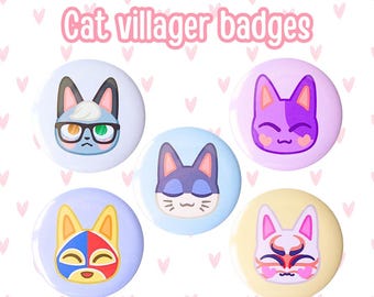 Cat Villager Buttons | Raymond | Bob | Punchy | Kabuki | Stinky | Animal Crossing | ACNH | Cute | Kawaii | Pins | Accessories
