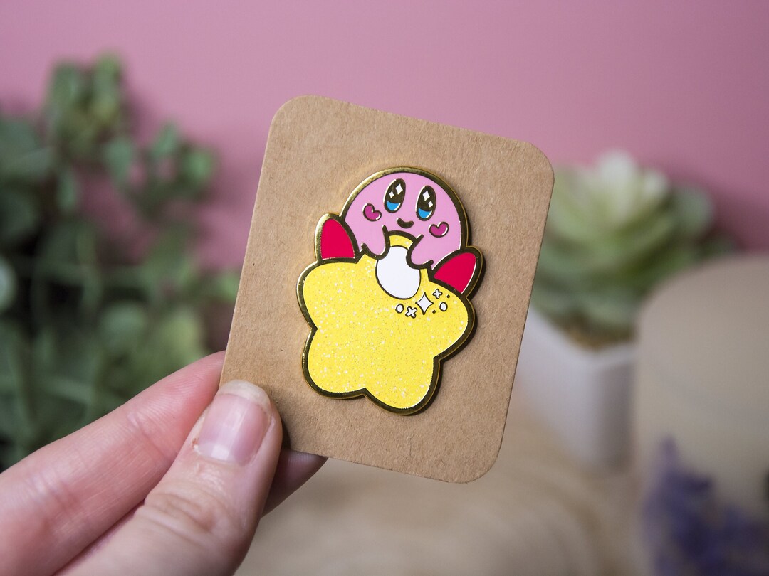 Flying Star Kirby Glitter Enamel Pin Lapel Pin Hard Enamel Pin Kirby