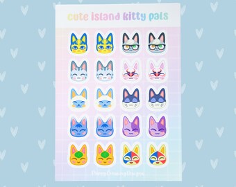 Cute Island Kitty Pals Sticker Sheet | Animal Crossing | Ankha | Raymond | Tangy | Mitzi | Bob | Kabuki | Punchy | Rosie | Stationery