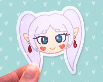 Frieren Holographic Sticker | Cute | Kawaii | Chibi | Gift | Anime | Frieren |  Beyond Journey's End | Stationery | Mage | Elf | Fantasy