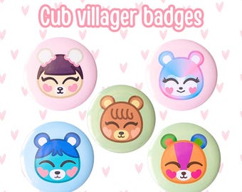 Cub Villager Buttons | Stitches | Maple | Bluebear | Judy | Pekoe | Animal Crossing | ACNH | Cute | Kawaii | Pins | Accessories