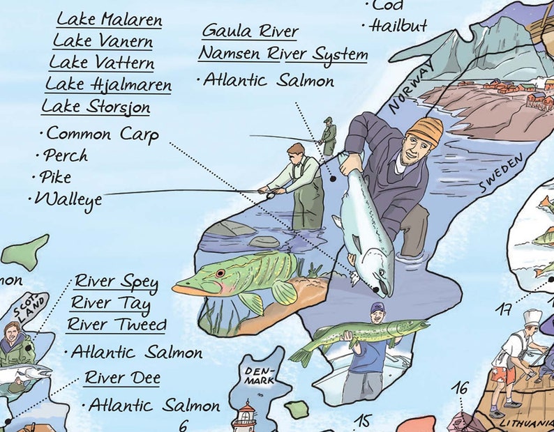 Carte de pêche - Impression de carte du monde Awesome Maps pour pêcheurs - Le cadeau parfait - expédié dans le monde entier depuis les États-Unis et l'Allemagne image 5