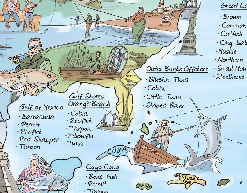 Carte de pêche - Impression de carte du monde Awesome Maps pour pêcheurs - Le cadeau parfait - expédié dans le monde entier depuis les États-Unis et l'Allemagne image 2