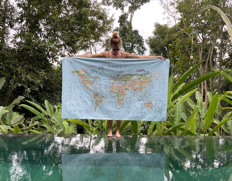 Surftrip Map Towel Awesome Maps World Map Beach Towel for Surfers eco friendly, world map, gift ships worldwide from US and Germany image 9