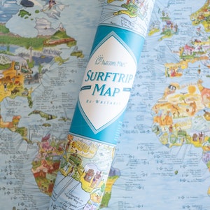 Surftrip Map Awesome Maps World Map Print for Surfers The Perfect Gift ships worldwide from US and Germany zdjęcie 3