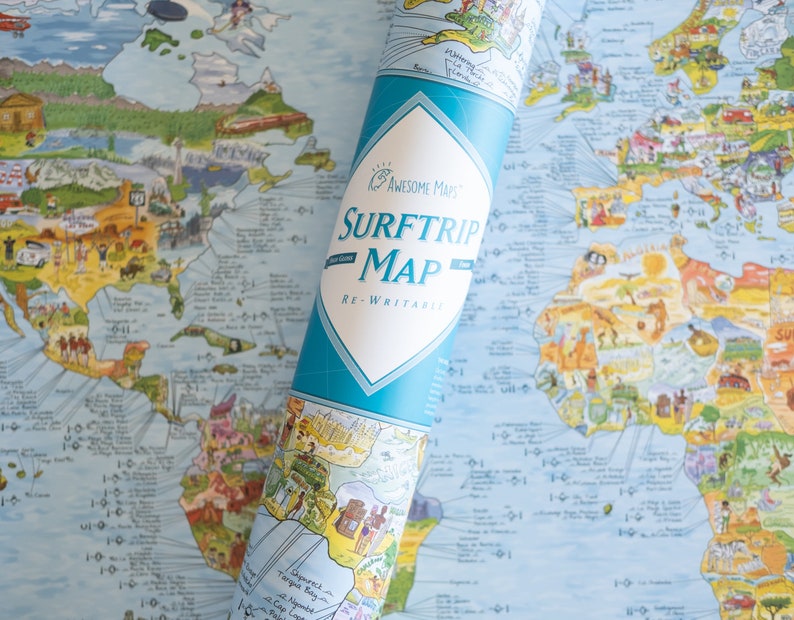 Surftrip Map Awesome Maps World Map Print for Surfers The Perfect Gift ships worldwide from US and Germany zdjęcie 3