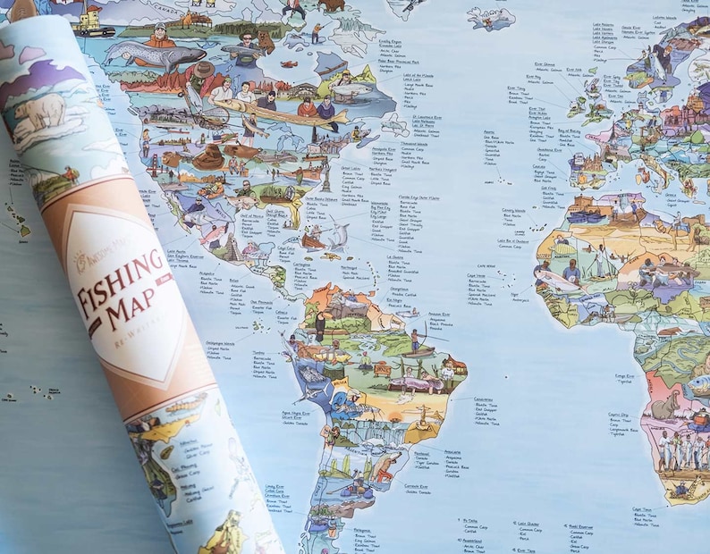 Carte de pêche - Impression de carte du monde Awesome Maps pour pêcheurs - Le cadeau parfait - expédié dans le monde entier depuis les États-Unis et l'Allemagne image 8