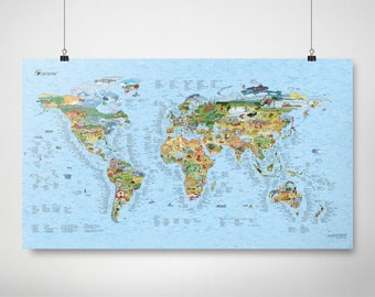 Surftrip Map - Awesome Maps World Map Print for Surfers - The Perfect Gift - ships worldwide from US and Germany