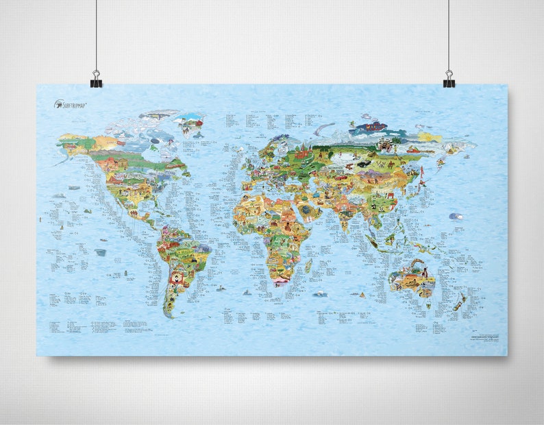 Surftrip Map Awesome Maps World Map Print for Surfers The Perfect Gift ships worldwide from US and Germany zdjęcie 1