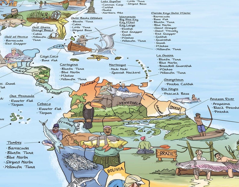 Carte de pêche - Impression de carte du monde Awesome Maps pour pêcheurs - Le cadeau parfait - expédié dans le monde entier depuis les États-Unis et l'Allemagne image 3