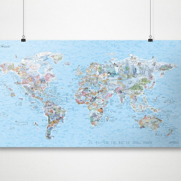 Dive Map - World Map Poster for Divers - Awesome Map Scuba Diving Gift/Art - ships worldwide quickly from US and Germany