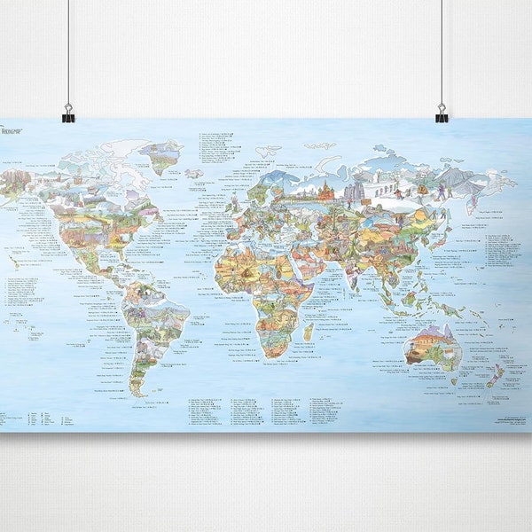 Carte de randonnée - Awesome Maps World Map Print for Randonneurs - Le cadeau parfait - expédié dans le monde entier depuis les États-Unis et l’Allemagne