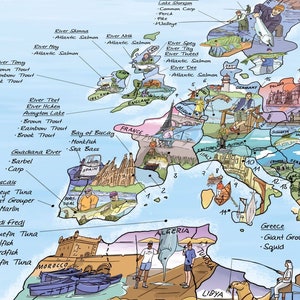Carte de pêche - Impression de carte du monde Awesome Maps pour pêcheurs - Le cadeau parfait - expédié dans le monde entier depuis les États-Unis et l'Allemagne image 6