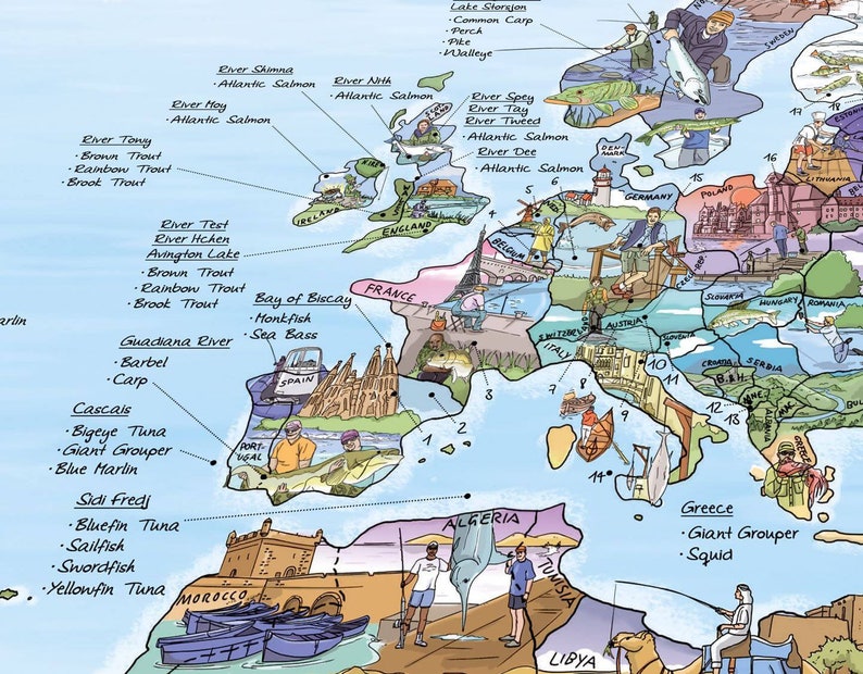 Carte de pêche - Impression de carte du monde Awesome Maps pour pêcheurs - Le cadeau parfait - expédié dans le monde entier depuis les États-Unis et l'Allemagne image 6