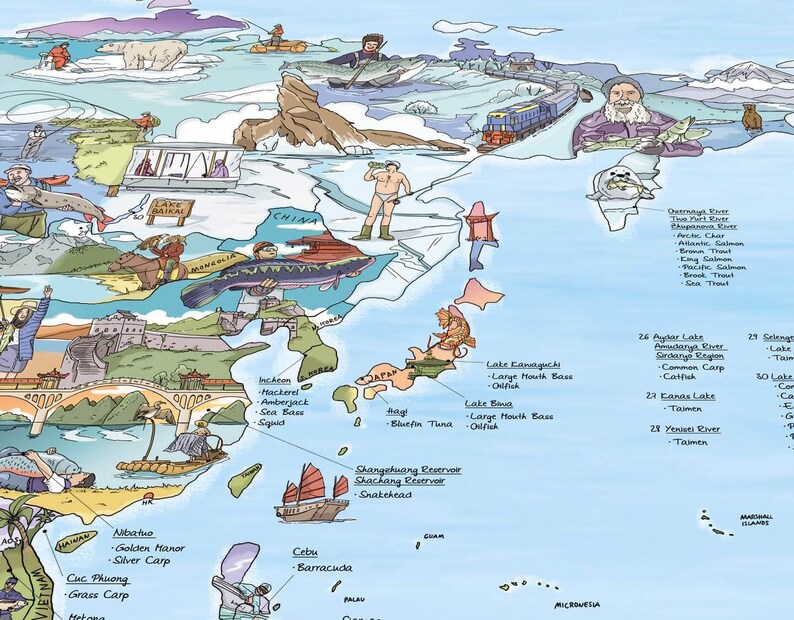 Carte de pêche - Impression de carte du monde Awesome Maps pour pêcheurs - Le cadeau parfait - expédié dans le monde entier depuis les États-Unis et l'Allemagne image 7