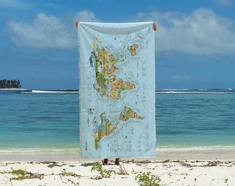 Surftrip Map Towel - Awesome Maps World Map Beach Towel for Surfers - eco friendly, world map, gift - ships worldwide from US and Germany