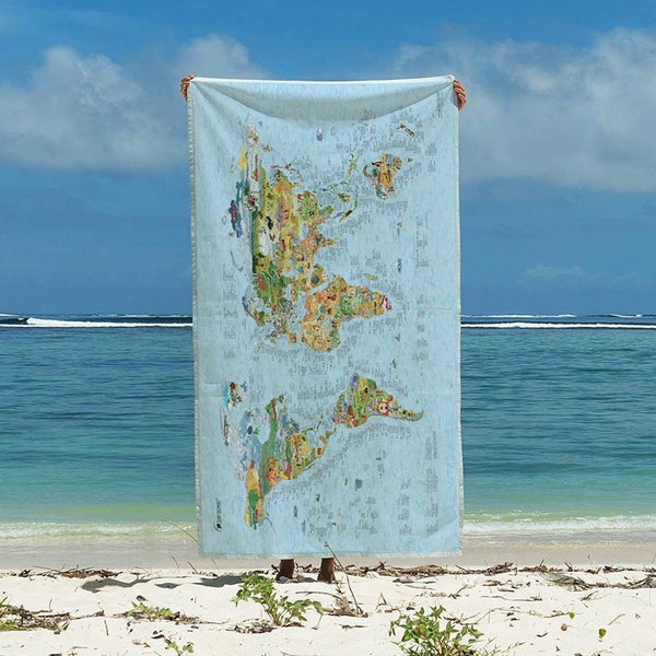 Surftrip Map Towel - Awesome Maps World Map Beach Towel voor Surfers - milieuvriendelijk, wereldkaart, cadeau - schepen wereldwijd vanuit de VS en Duitsland