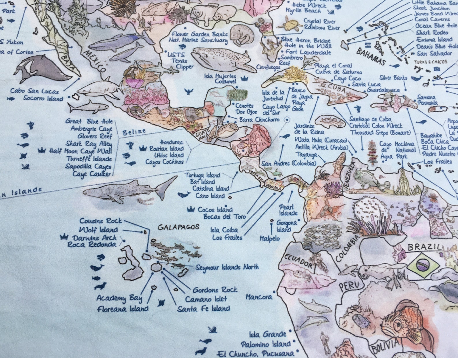 Dive Map Towel Awesome Map World Map Beach Towel for Scuba Etsy UK