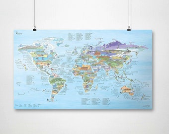 Kitesurf Map - Awesome Maps World Map Print for Kitesurfers - The Perfect Gift - ships worldwide from US and Germany