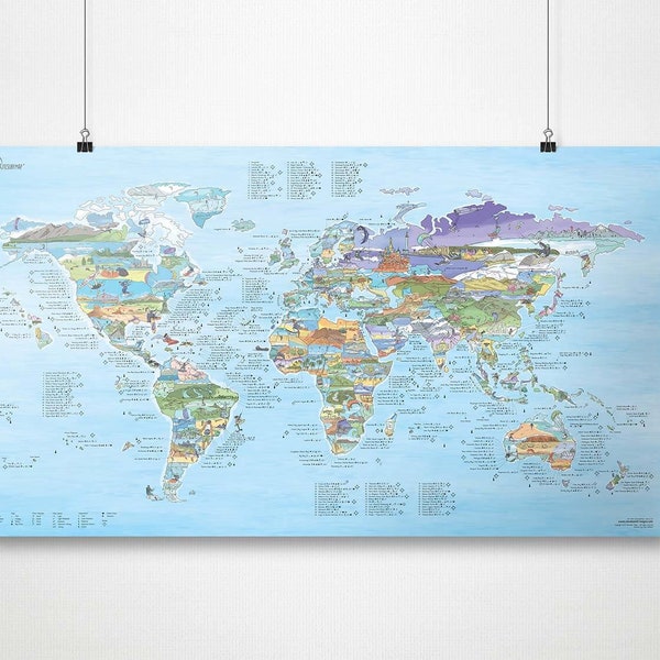 Kitesurf Map - Awesome Maps World Map Print for Kitesurfers - The Perfect Gift - ships worldwide from US and Germany