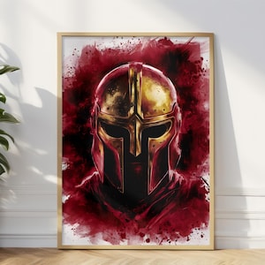 Spartan Helmet Watercolor Painting | Ancient Gladiator Battle Armor Wall Art | Historical Helmet Illustration Poster | Greek Warrior Decor