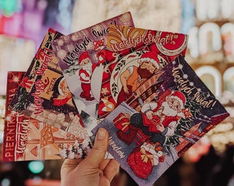 Conjunto de 5 cartões postais de Natal de inverno com anões de Wroclaw (Pocztowki z krasnalami z Wroclawiu) Breslaw Kartki Gnome