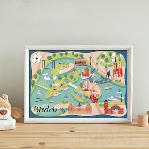 Póster A3 A4 Mapa de Wroclaw Islas. Cartel de viaje a Polonia. Habitación infantil Posters A3