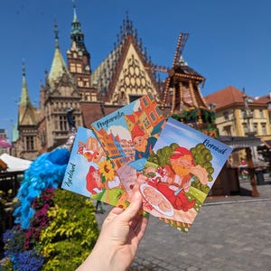 Set von Sommerpostkarten mit Zwergen aus Breslau (Pocztowki z krasnalami z Wroclawiu) Breslau Postkarten Kartki Wichtel