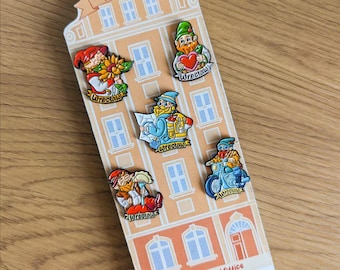 Conjunto de 5 Pins de esmalte de anão de Wroclaw | Lembrança polonesa | Krasnale wroclawskie