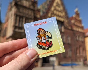 Enamel Pin Wroclaw Dwarf with dumpling | przypinka wroclawski krasnal Pierożnik