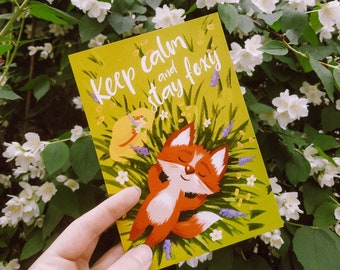Cartão postal com uma raposinha fofa. Cartão postal Keep calm