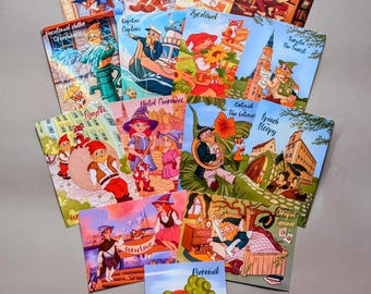 Conjunto de 15 cartões postais com anões de Wroclaw (Pocztowki z krasnalami z Wroclawiu) Cartões postais de Breslaw Kartki Gnome