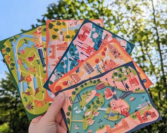 Conjunto de 5 cartões postais com mapa de Wroclaw Mapa colorido da cidade de Wroclaw