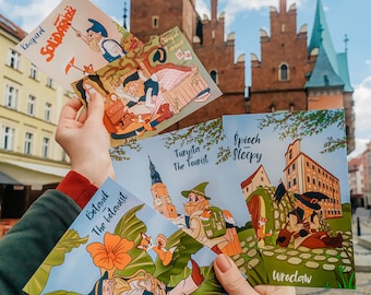 Set of 5 Spring postcards with dwarfs from Wroclaw (Pocztowki z krasnalami z Wroclawiu) Breslaw Postcards Kartki Gnome