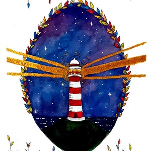 Carte phare aquarelle peinte à la main