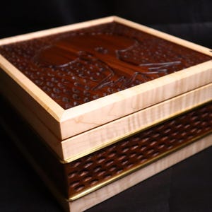 Handmade Unique Keepsake Box | Solid Walnut & Maple Wood | Hand-Carved Designs | Removable Tray