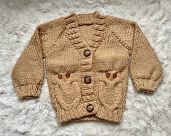 Pull cardigan en tricot pour bébé thème hibou