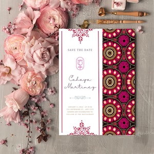 Elegante Save the Date africano / Annuncio di matrimonio tradizionale / Matrimonio africano / Modello stampabile modificabile / Download digitale Canva