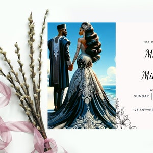 Modello elegante per invito a nozze africane / Nozze tradizionali / Invito africano Ankara / Nozze nigeriane / Modello Canva modificabile