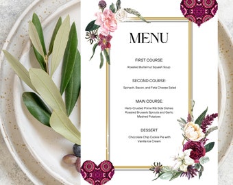 Modern African Birthday  Menu Wedding Menu Winter Wedding Menu  Card Personalized Menu Printable Canva Instant Download