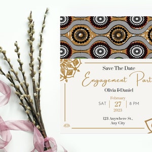 Invito di fidanzamento africano / Elegante Save the Date africano / Matrimonio nigeriano / Modello modificabile e stampabile / Download immediato di Canva
