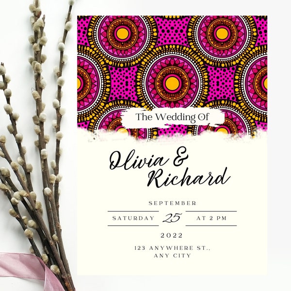 Minimalist African Wedding Invitation Template Editable, Aesthetic save the Dates Wedding Invites, Afrocentric Evite, African Theme